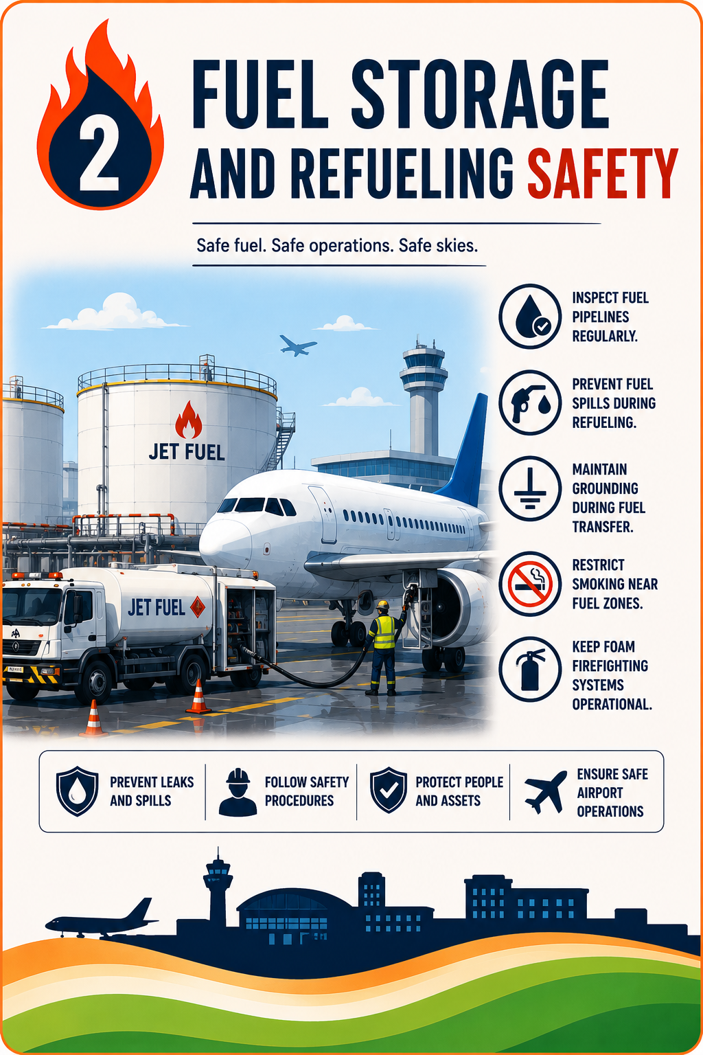 Aviation fuel storage and aircraft refueling safety