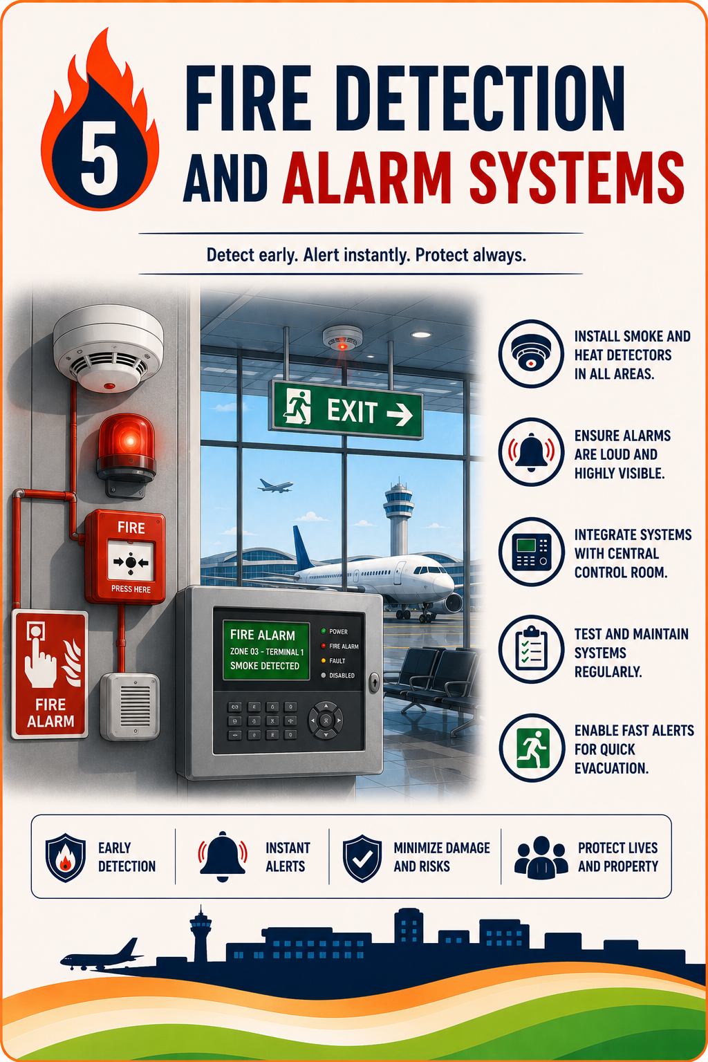 Airport fire detection and alarm monitoring system
